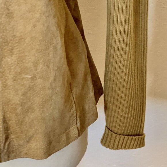 Live a Little Womens leather jacket SZ M with sweater sleeves Zip close Pockets - Picture 3 of 6